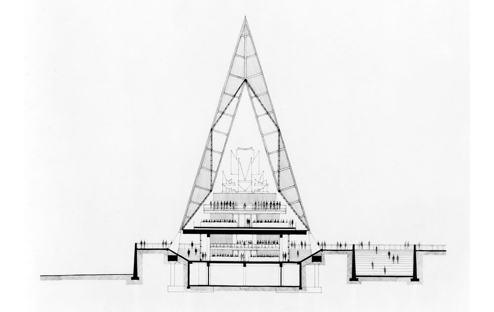 Section diagram of a triangular building