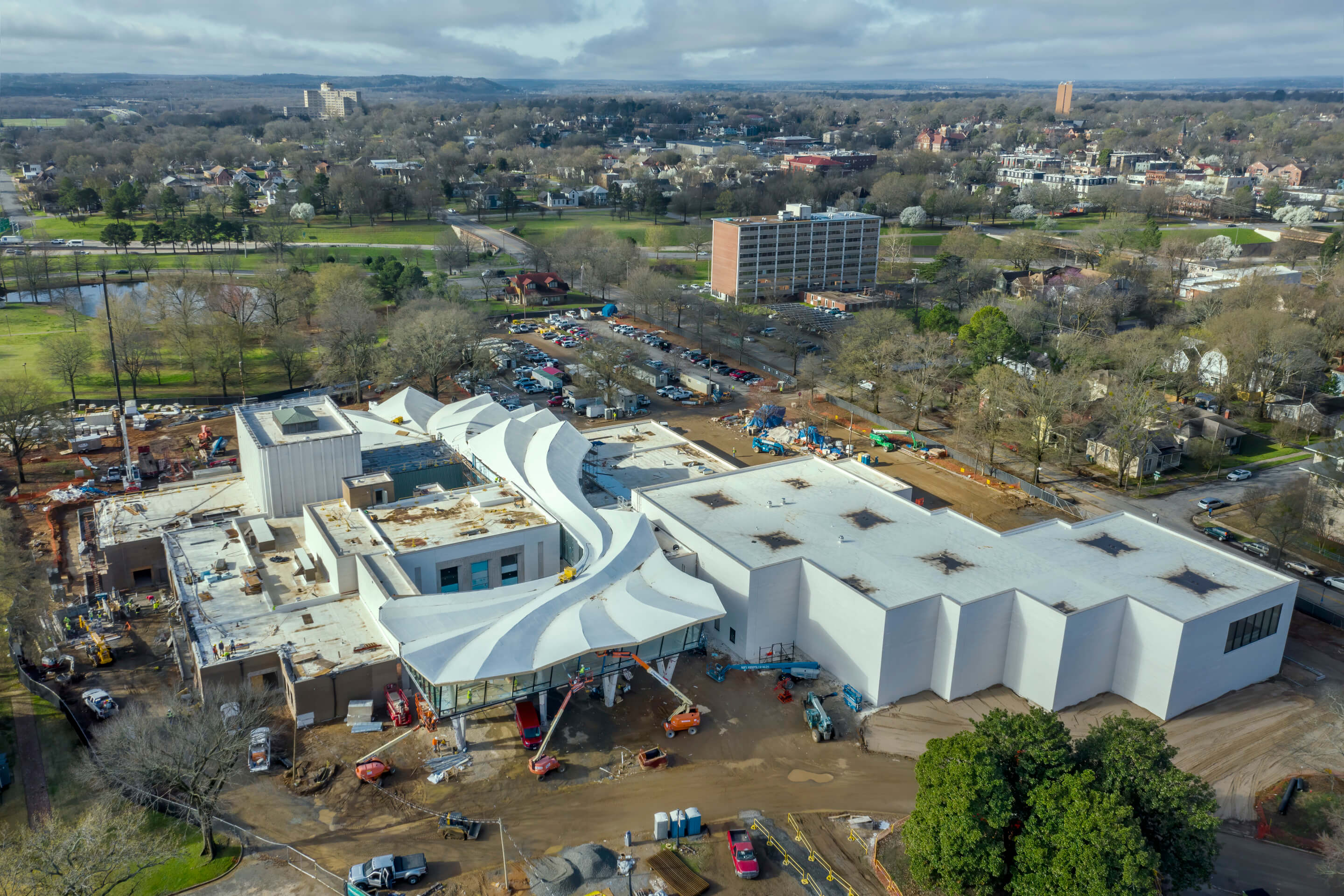 aerial view of under construction museum project