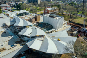 aerial view of a concrete roof on a museum building