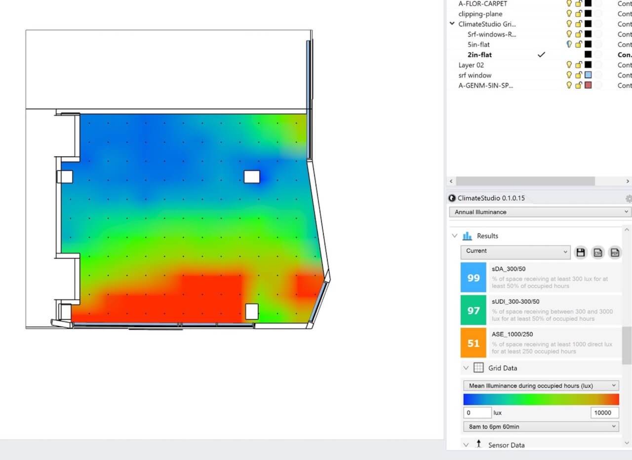 screenshot of studio ma's daylighting analysis done through simulation software climatestudio 