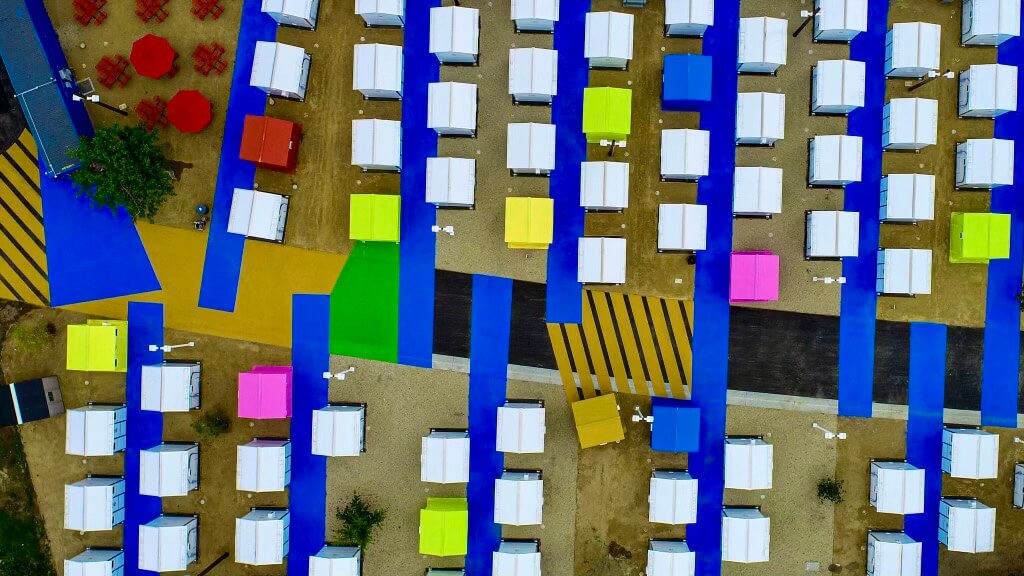 aerial view of colorful tiny houses