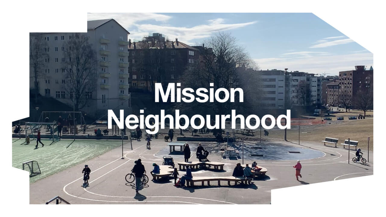 image of an urban playground for the Oslo Architecture Triennale, announcing the theme of Mission Neighborhood
