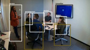 machine learning vision from a postoccupancy sensor showing people sitting in a room