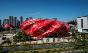 A red billowing theater in china, voted the ugliest building there in 2020