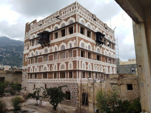 restored exterior of a palace building in taiz, yemen
