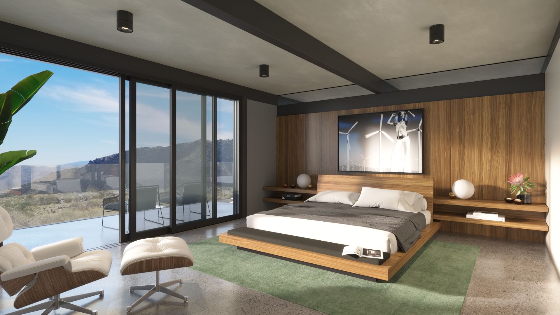 Interior rendering of a bedroom