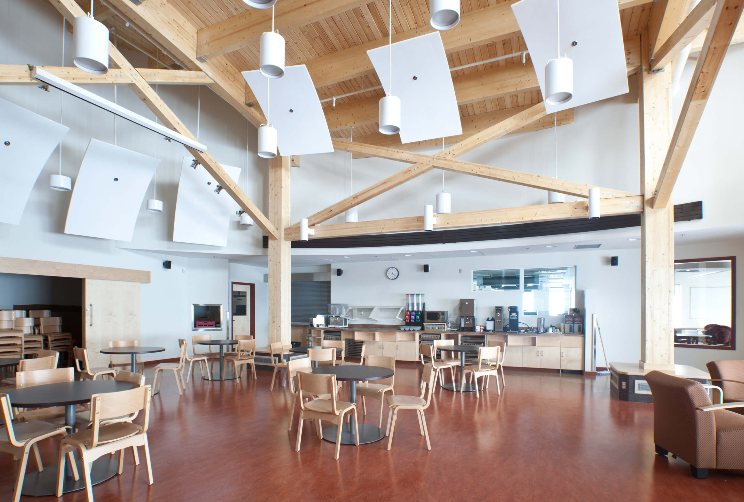 interior of a timber conference room with glulam beams