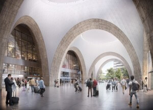 Rendering of a new arched outdoor area at south station in boston