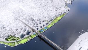 aerial rendering of the the East Side Coastal Resiliency Project