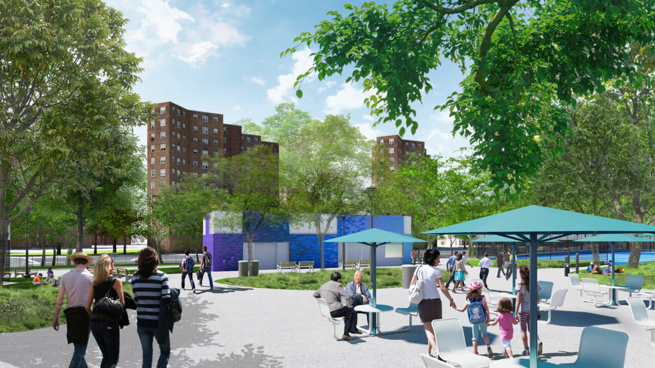 redesigned public plazas as part of the East Side Coastal Resiliency Project