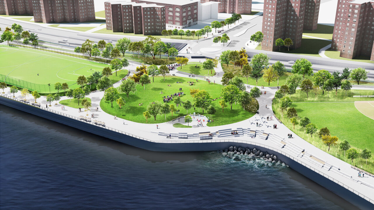 New waterfront park plazas as part of the East Side Coastal Resiliency Project
