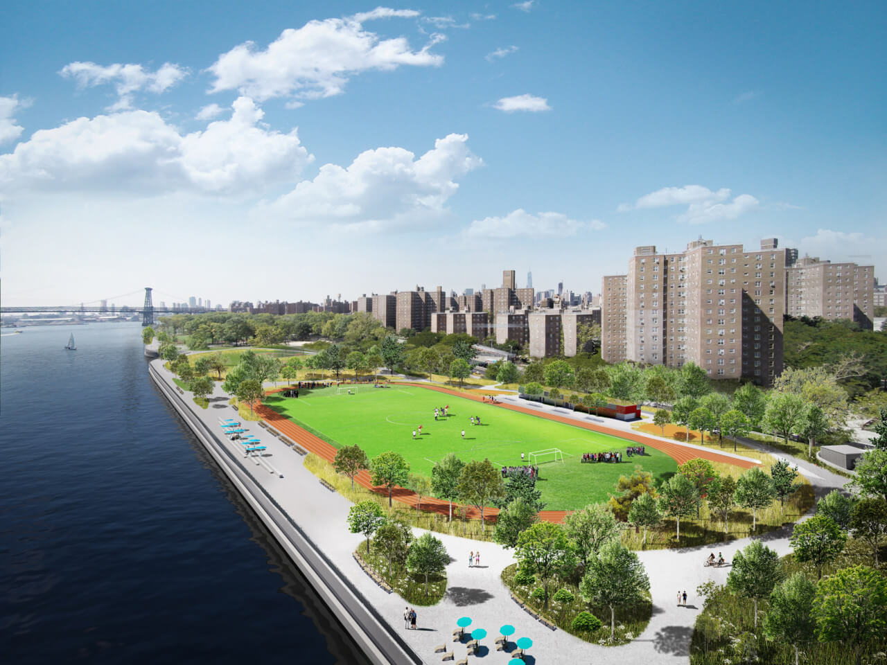 New waterfront park plazas as part of the East Side Coastal Resiliency Project