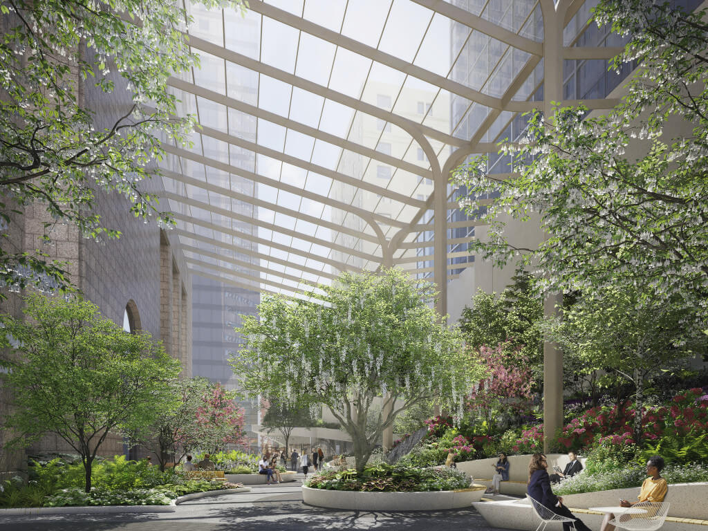 rendering of an indoor public green space
