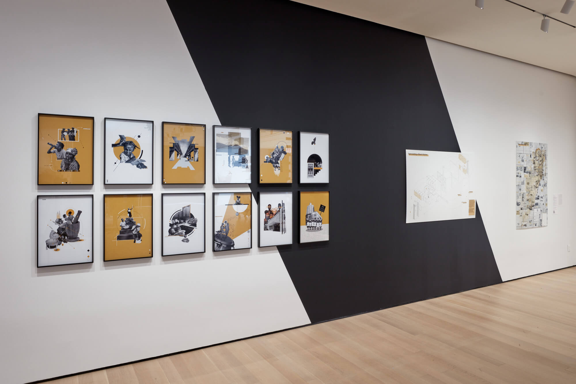 a black-stripped gallery wall