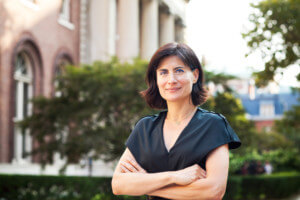 Amale Andraos, a female architect, against the columbia campus