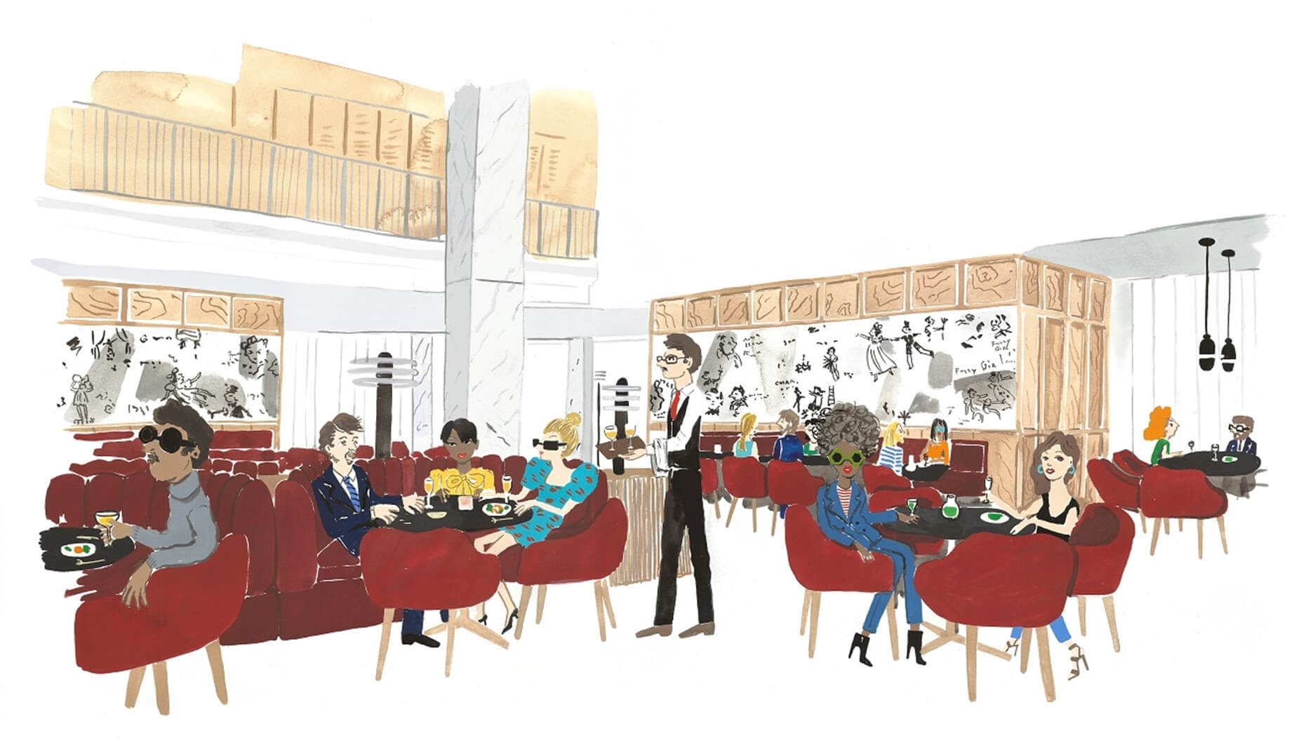 Interior drawing of a chic restaurant