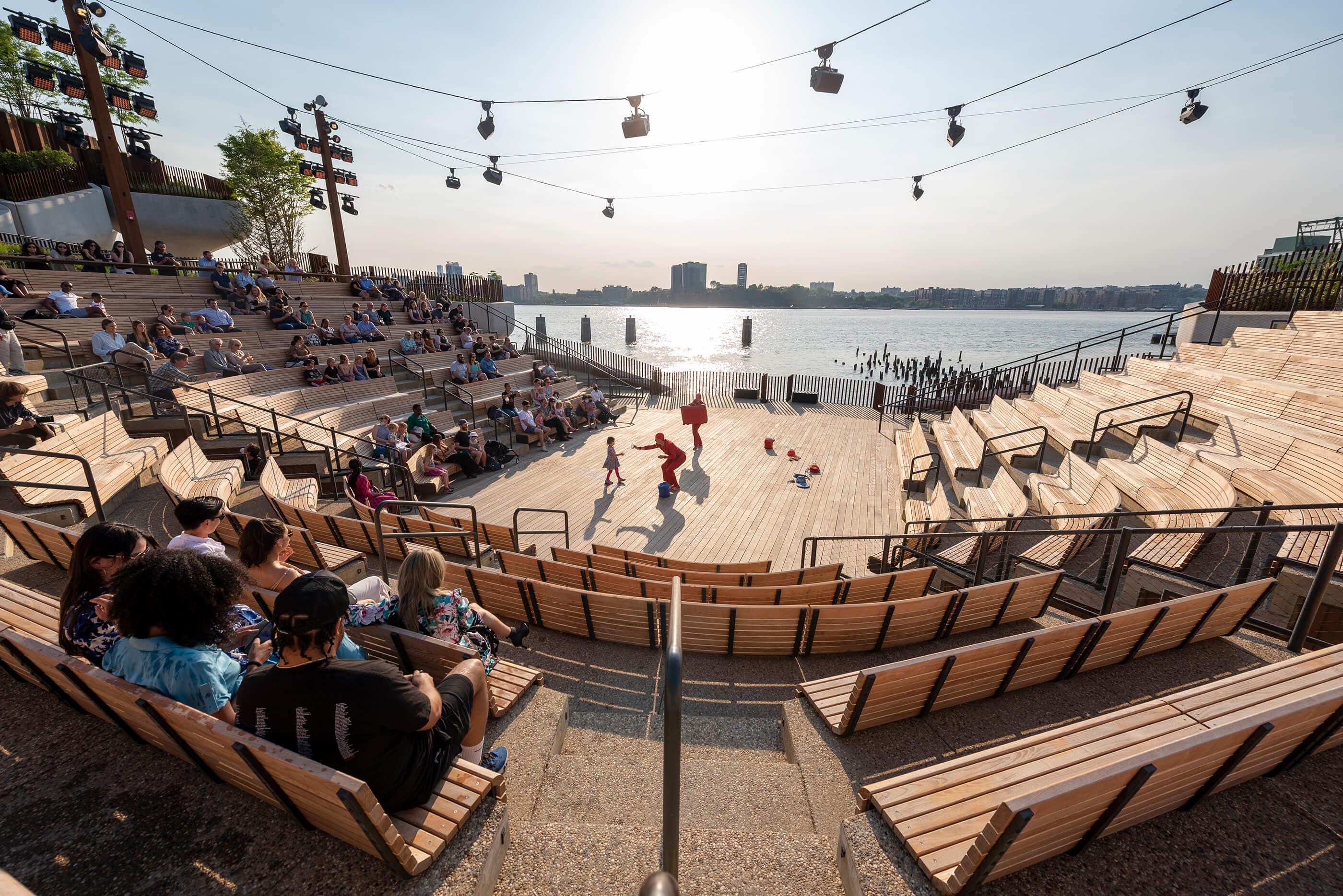 The Little Island amphitheater, made of wood decking