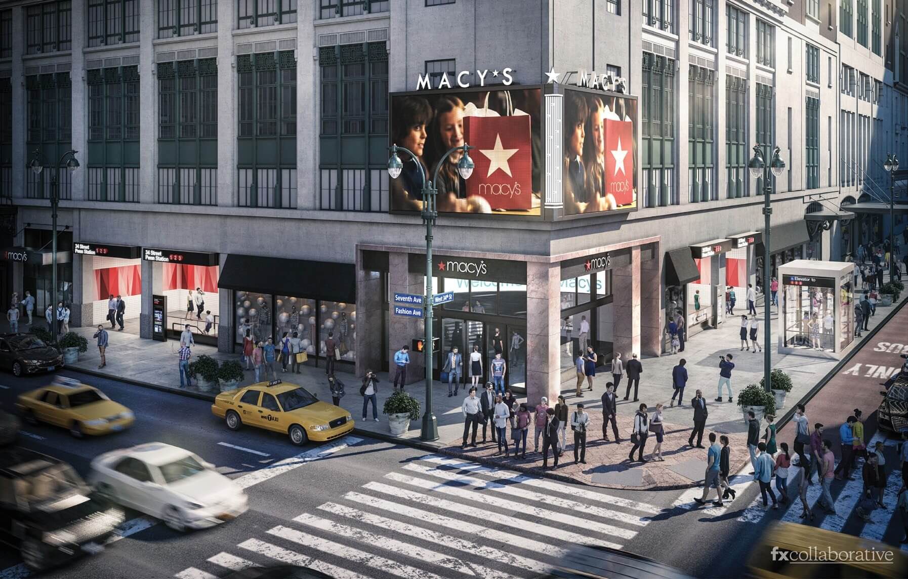 illustration depicting a revamped entrance to macy's department store