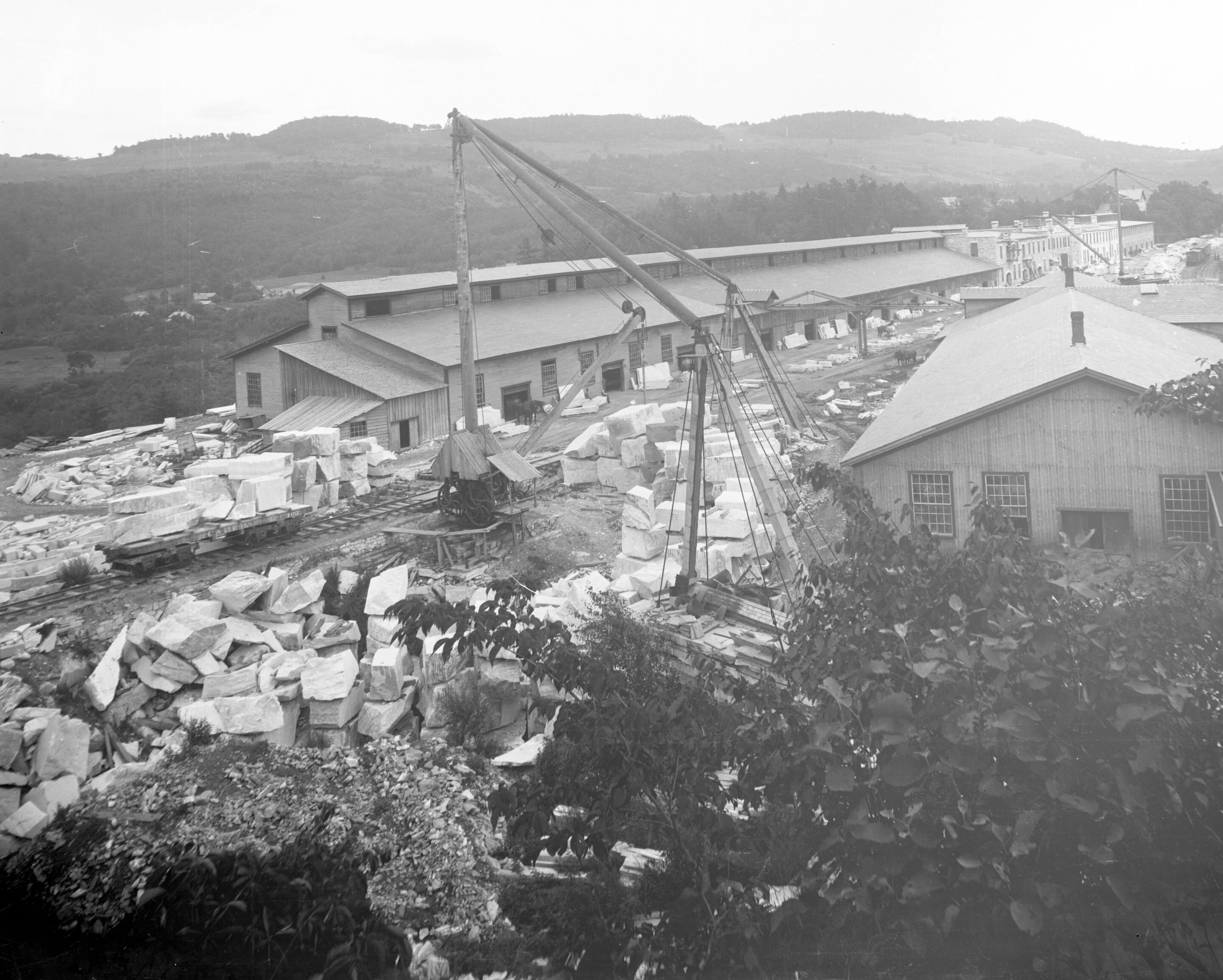 The vermont marble company quarry in black and white