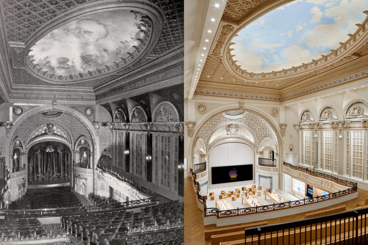 before/after photos of the restoration of a historic theater