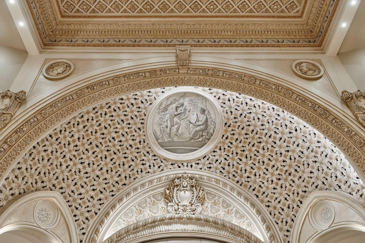 detail view of restored dome in historic theater