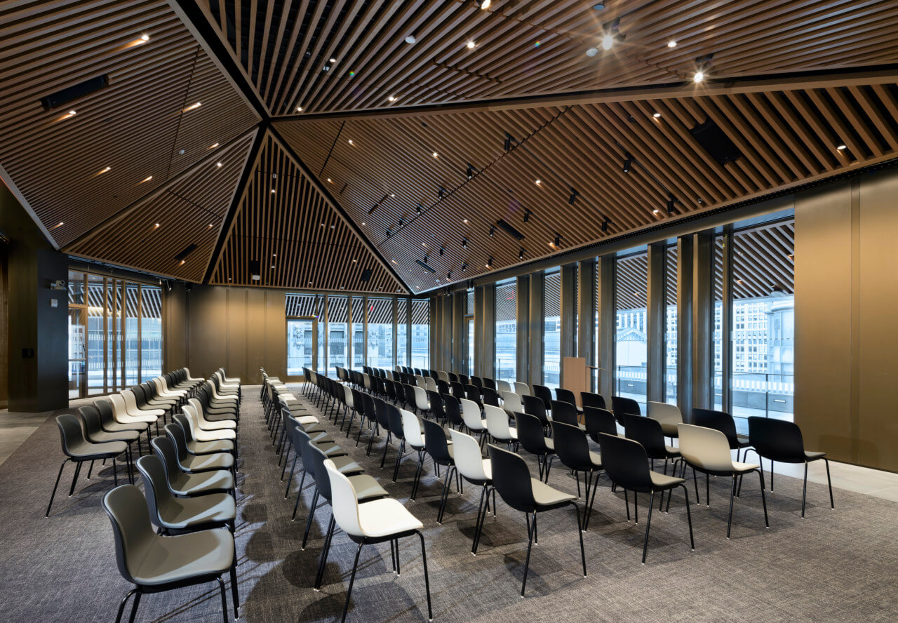 an event room with chairs arranged in rows
