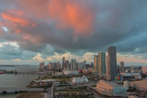 Skyline of miami, threatened by sea level rise