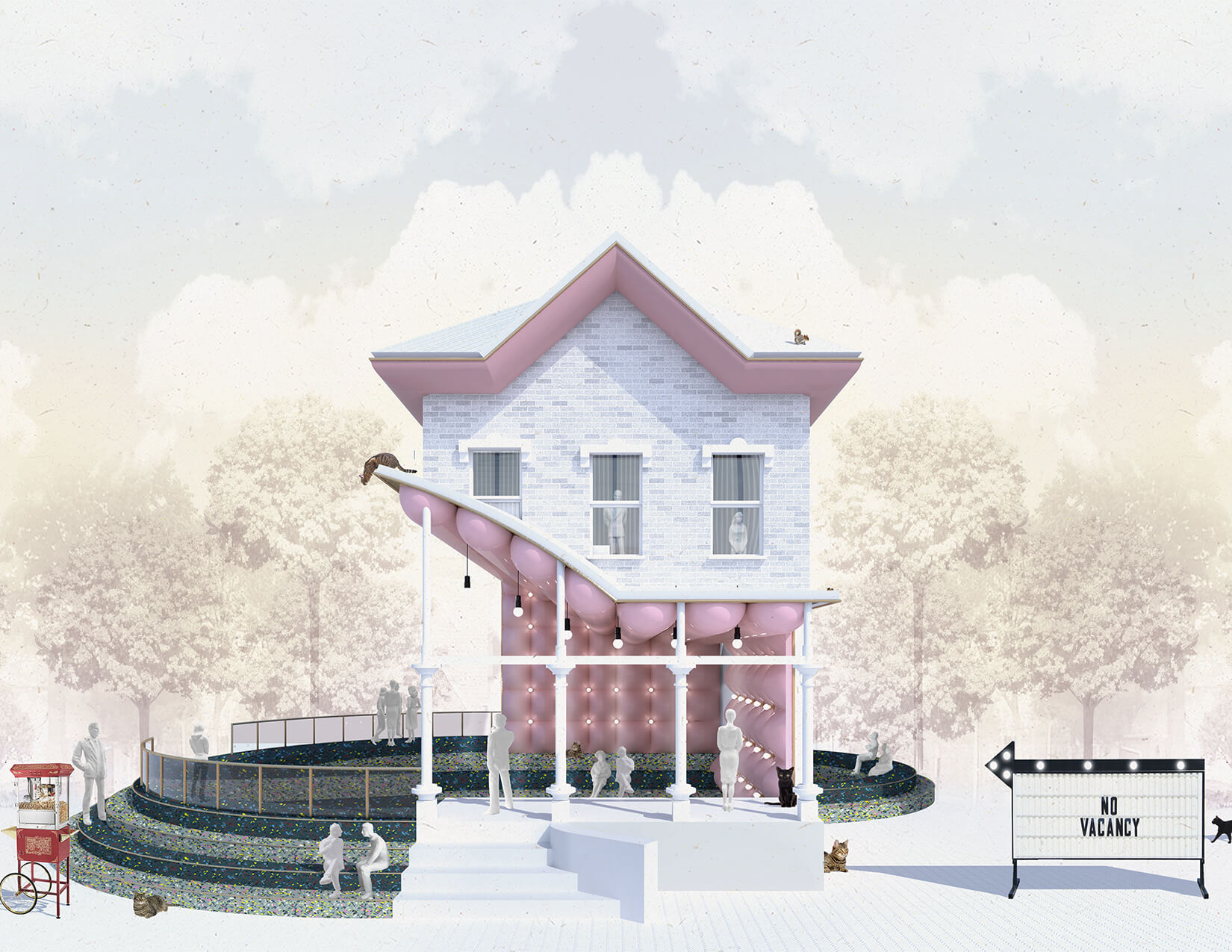 architectural rendering depicting a conceptual alteration of a historic Detroit house