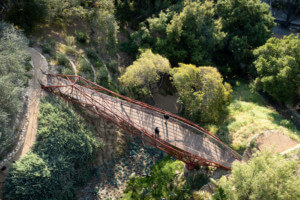 Aerial image of the bridge over a canyon