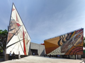 a mural clad building