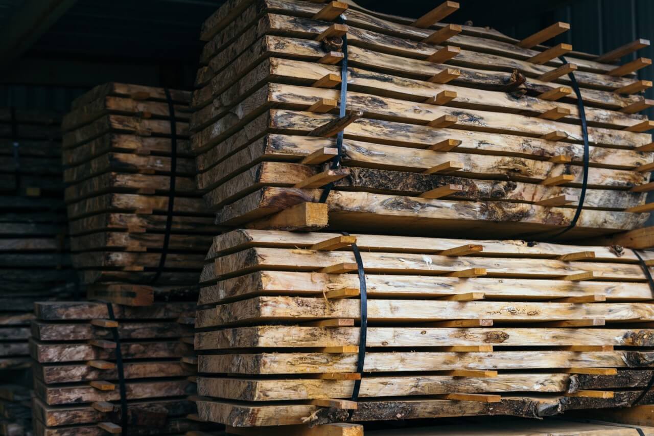 bundles of raw lumber