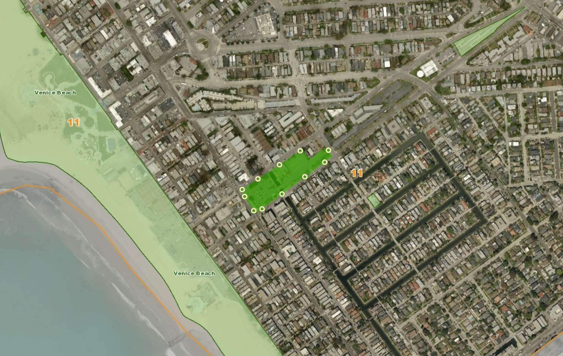 A map of Venice, L.A., showing a new development along the canal before the beach