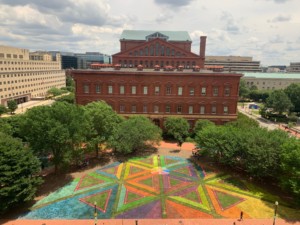 a large lawn mural outside of a historic D.C. building, future home to the summer block party series