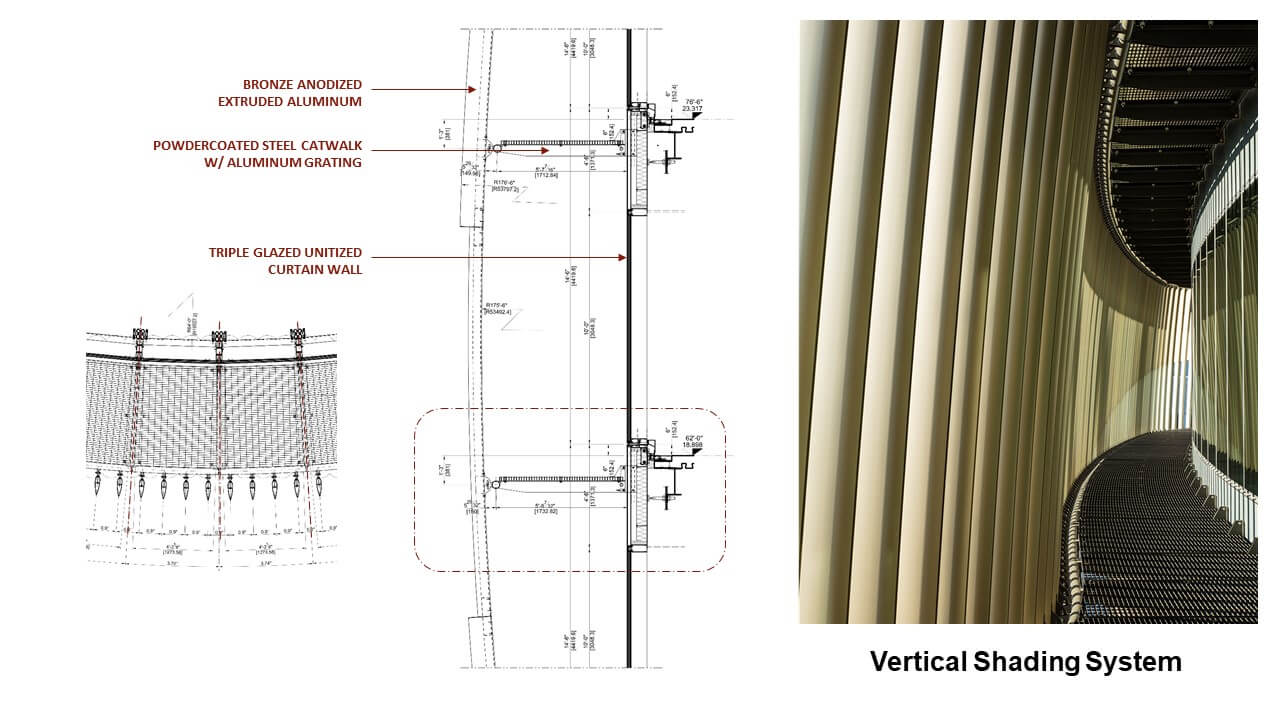 diagram of vertical shading system before installation on the northeastern campus