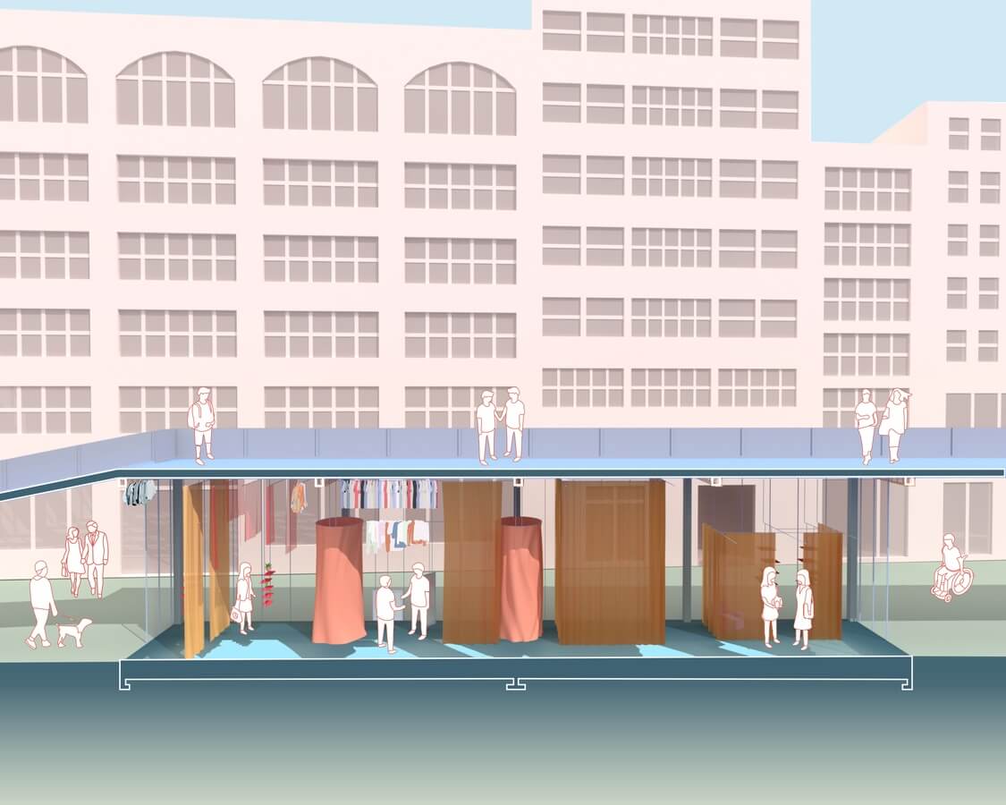 rendering of a bridge over changing rooms