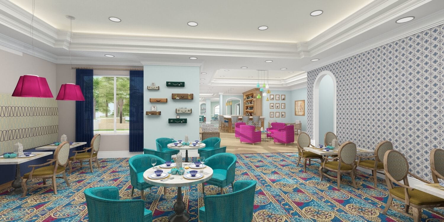 Interior rendering of a senior living clubhouse