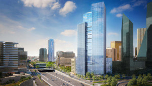 rendering of shiny glass office tower