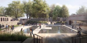 rendering of a sculpture garden with reflecting pool at the hirshhorn museum grounds