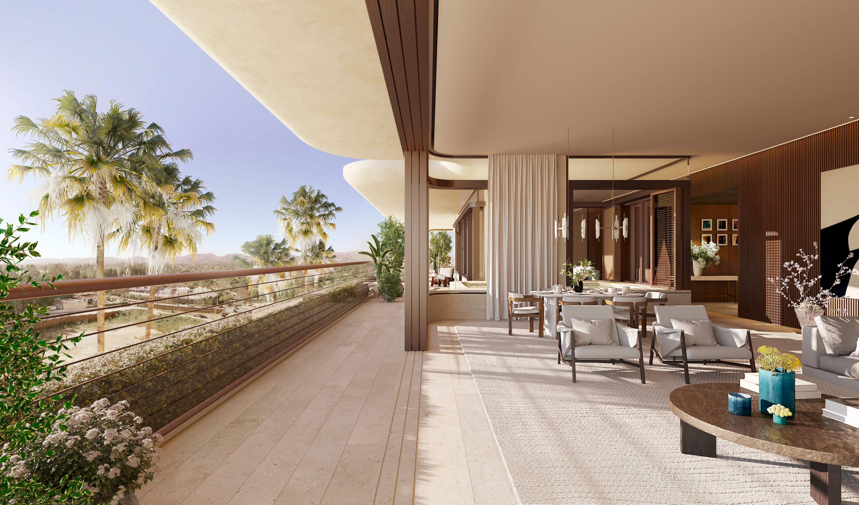 rendering of indoor-outdoors space at luxury hotel suite