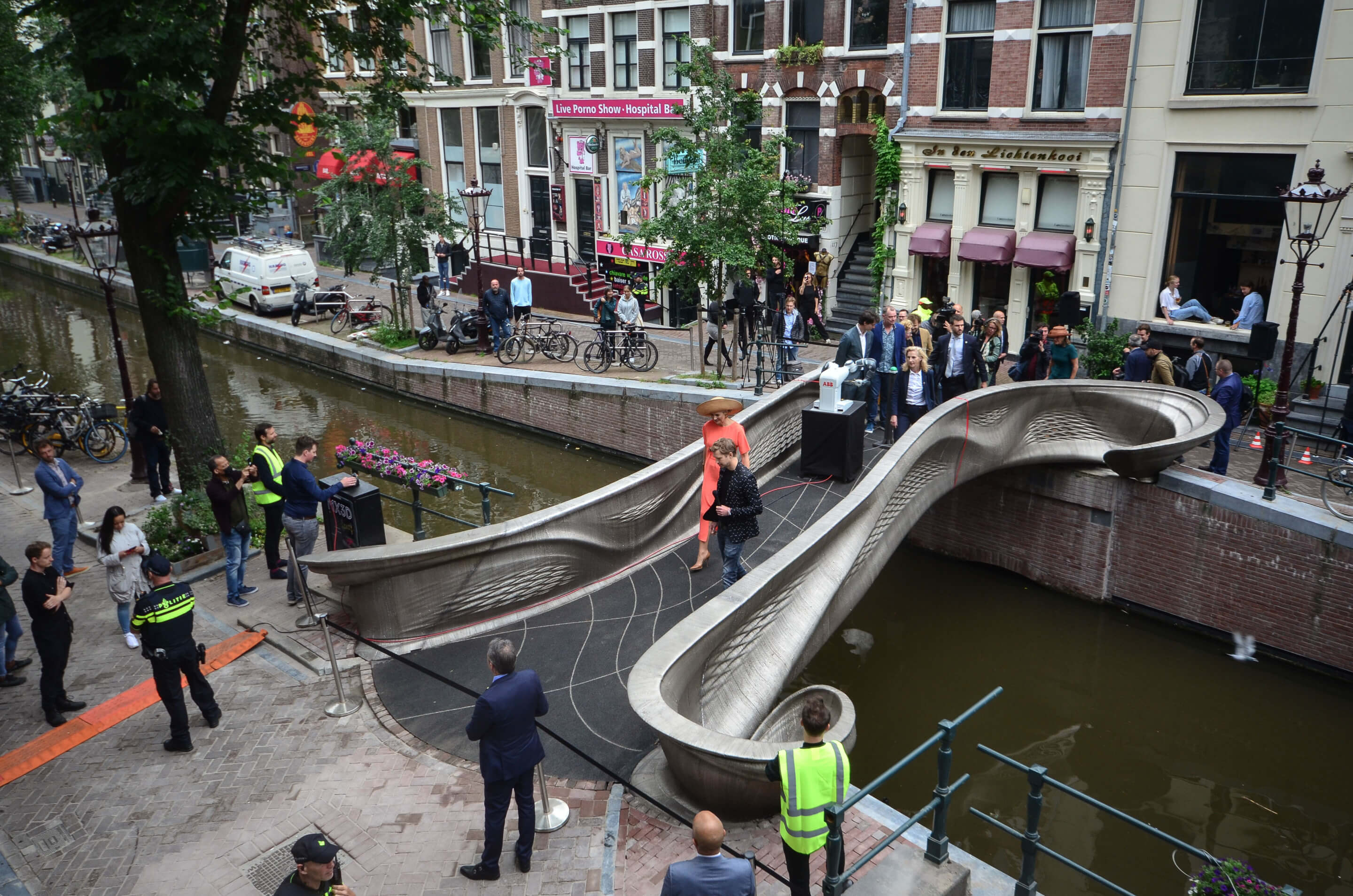 VIPS gather at the opening of a 3d-printed bridge in amstedam
