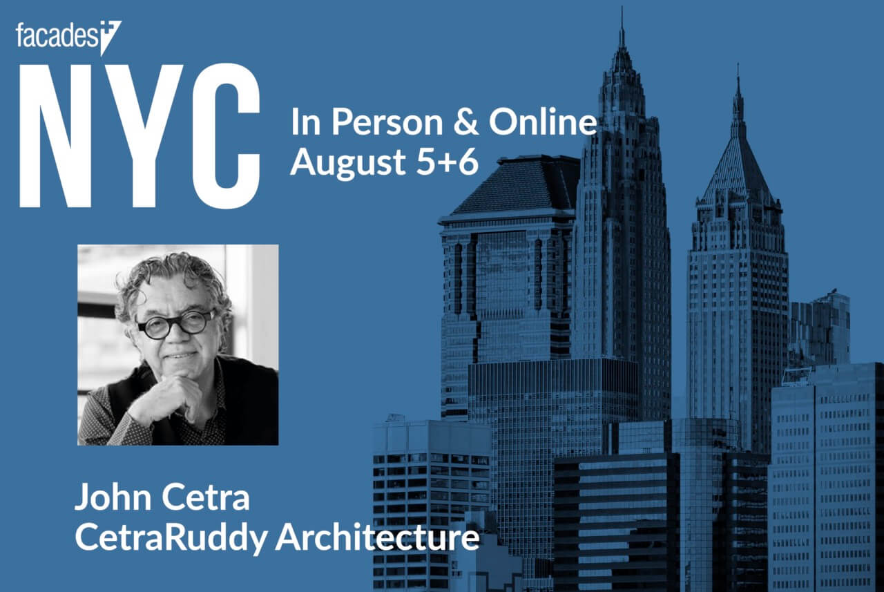 a banner for Facades+ NYC with a headshot of John Cetra