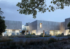 exterior rendering of museum entry plaza