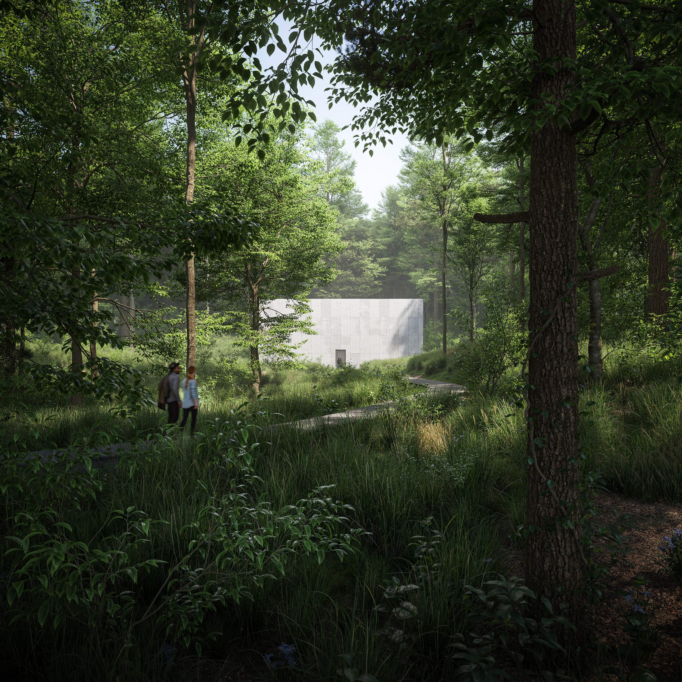 Rendering of a new concrete pavilion at the glenstone museum