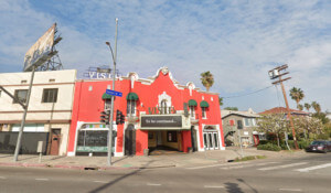 Exterior of the vista theatre with a marquee on it that reads 