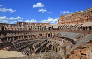 Looking down inside the roman colosseum