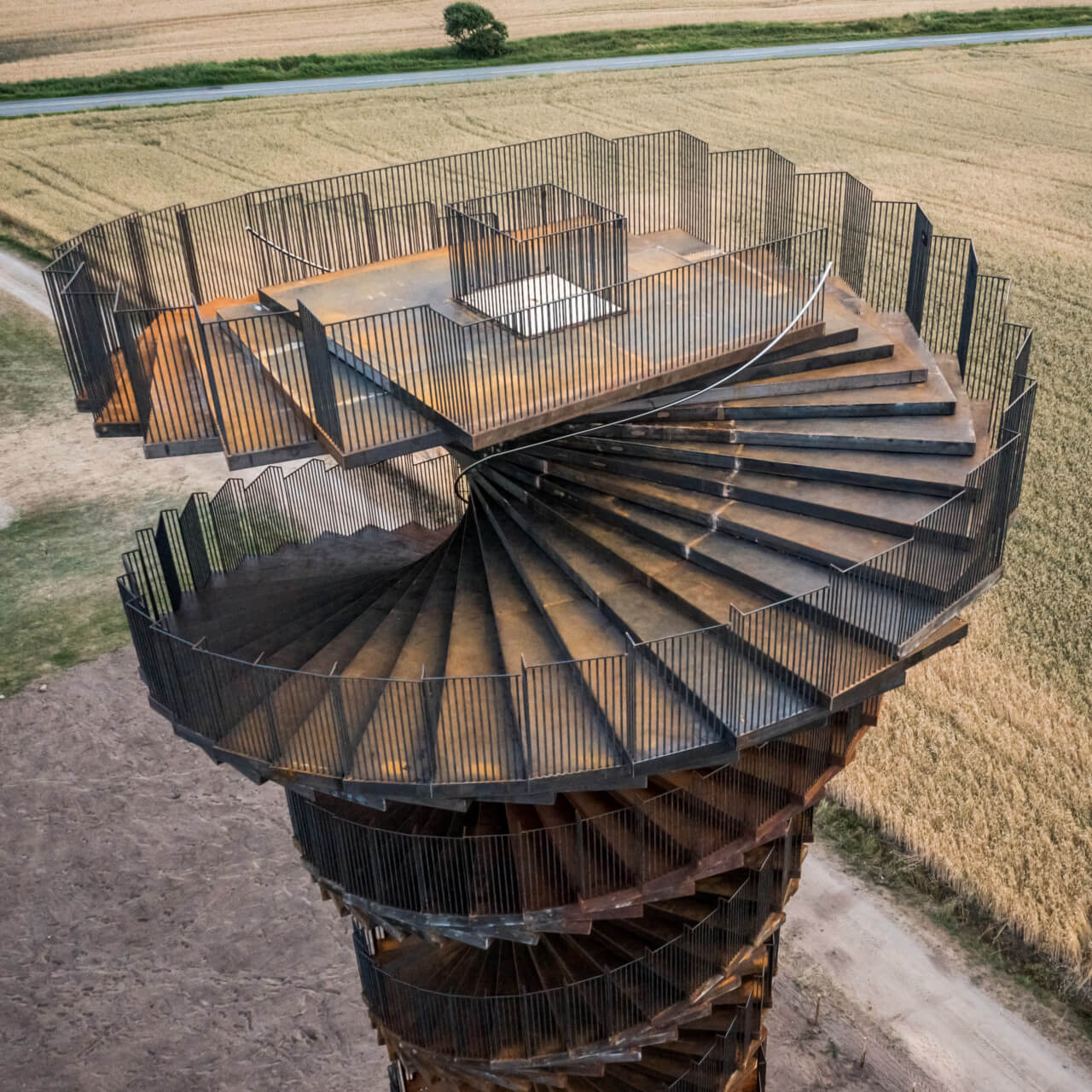lookout perch atop a spiraling observation tower