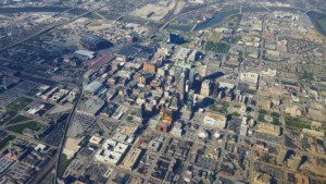 aerial view of downtown Indianapolis