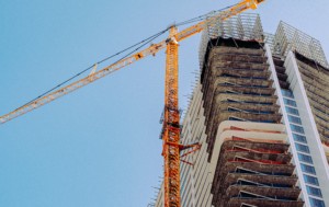 a construction crane at a high-rise project