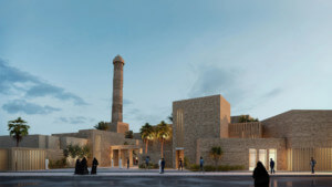 A rendering of the repurposed Al-Nuri Mosque