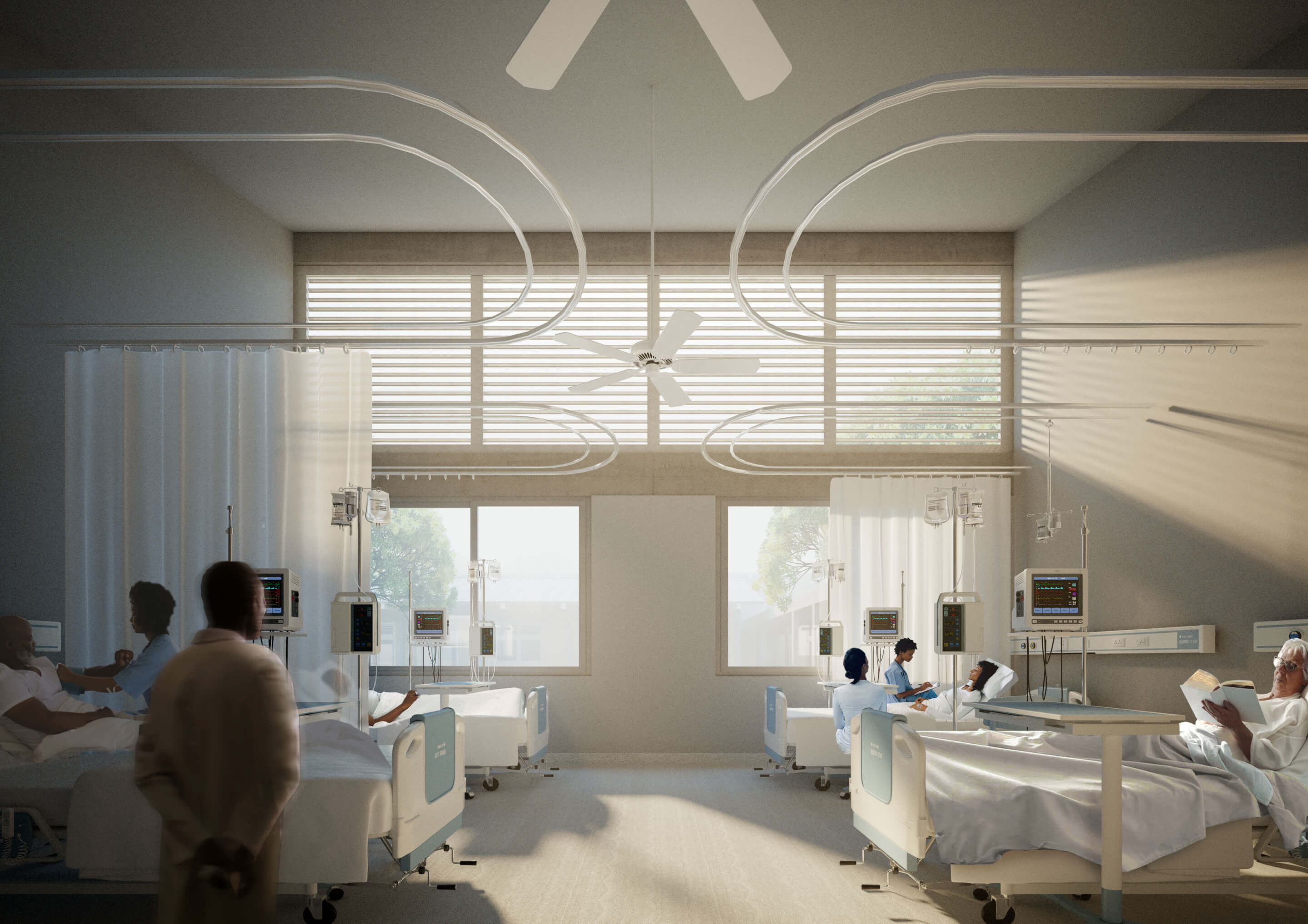 rendering of a hospital patient ward